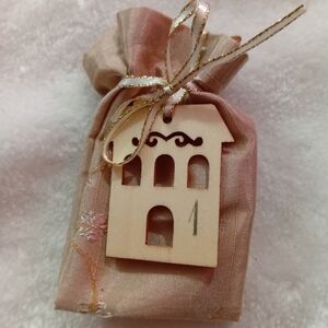 Charming Wooden House Ornament with Ribbon